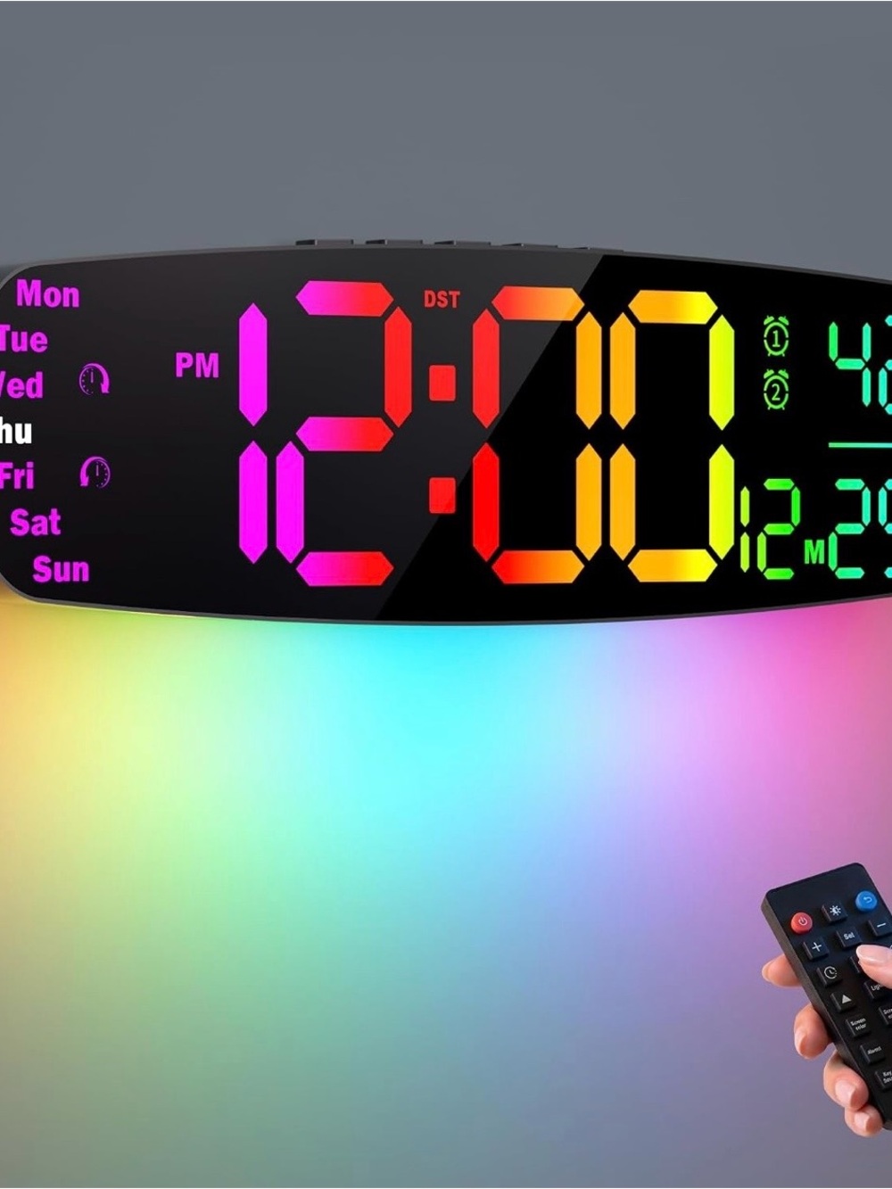 Large LED Digital Wall Clock - Multi-Color Display - Picture 6 of 12